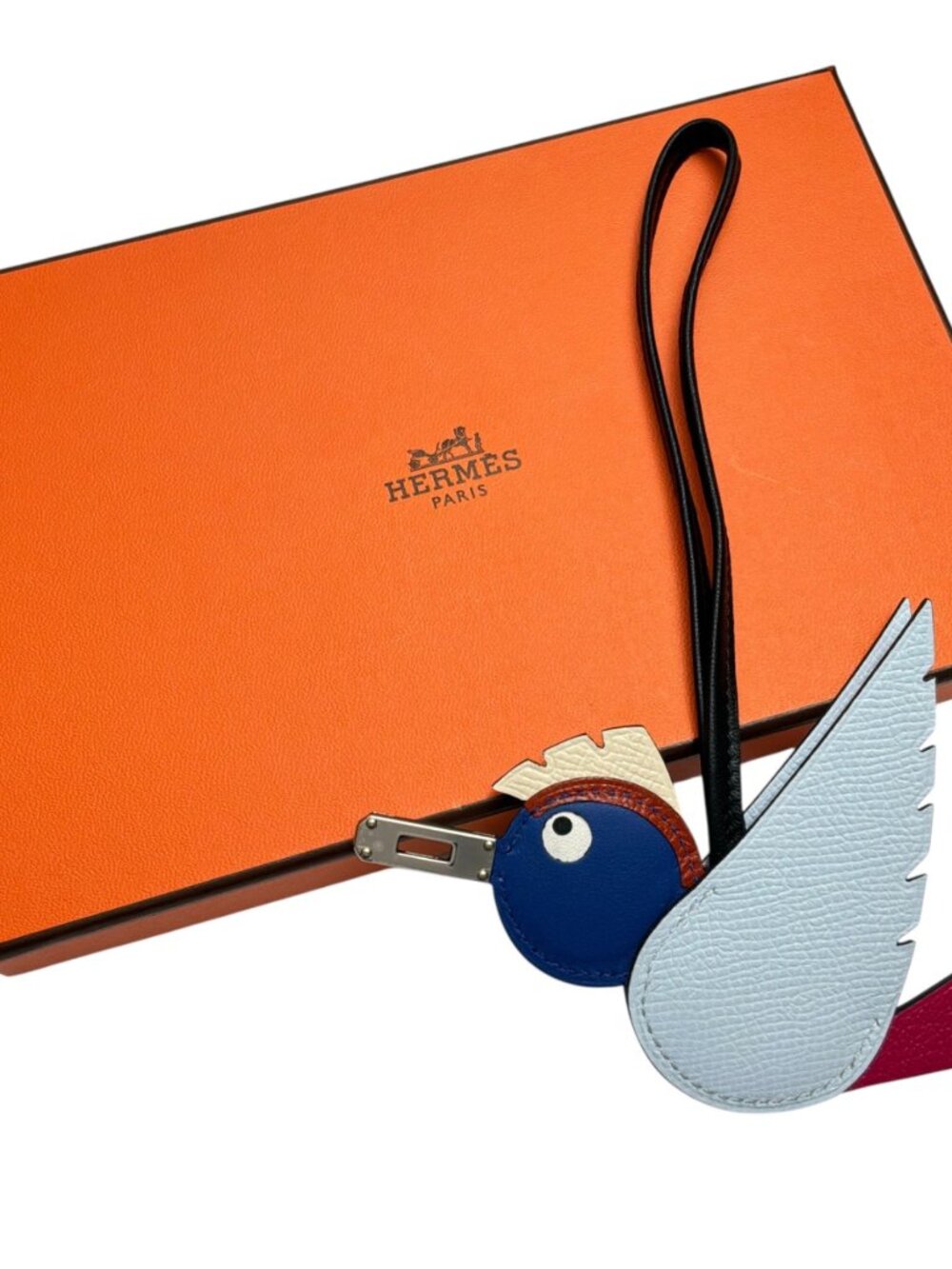 HERMES Birdy Bag Charm "Bleu Brume" Epsom Leather & "Blue Royale" Milo Leather P